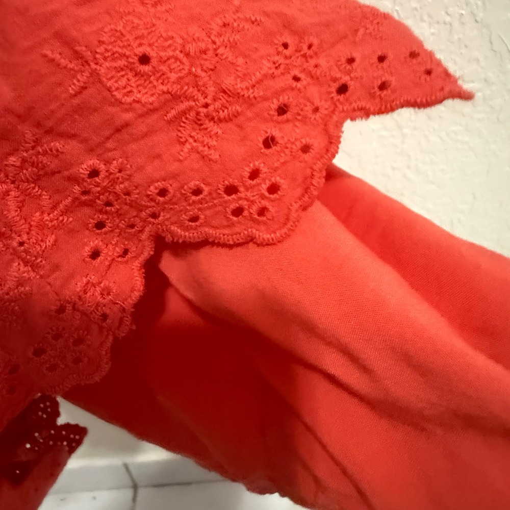 Solitaire CORAL Eyelet Smocked Maxi Dress Flutter Sleeve Boho Womens Large - Picture 7 of 15